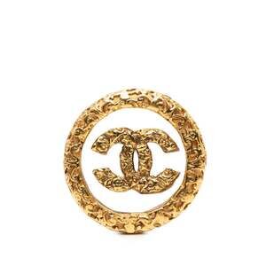 CHANEL Vintage Gold Logo Brooch